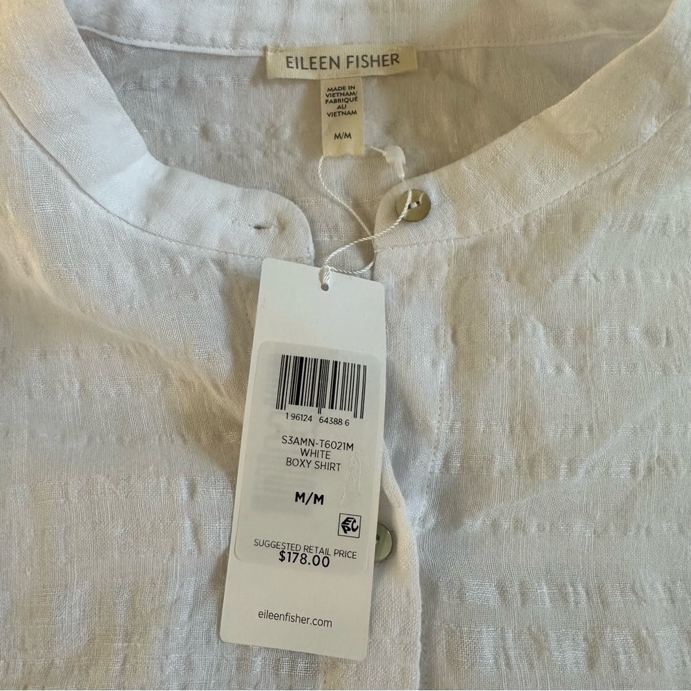 NWT EILEEN FISHER Linen Cotton Sheer Check Mandarin Collar Shirt - Picture 6 of 10